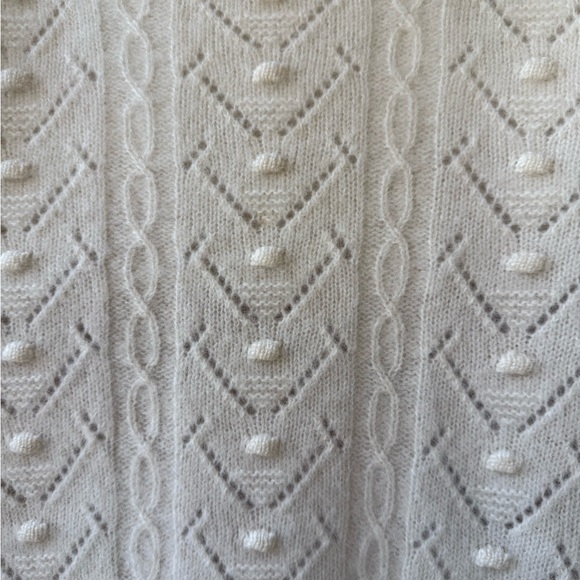 AQUA 100% Cashmere White Cropped Sweater Puff Sleeve Pointelle Knit XS - Picture 6 of 13